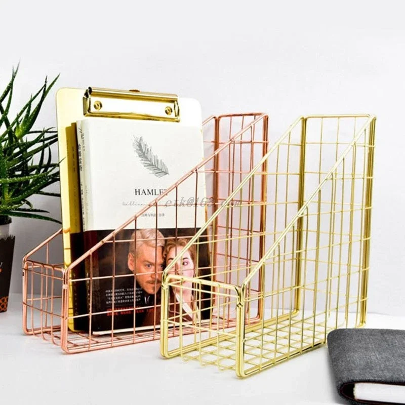 

Nordic Wrought Iron File Holder Simple Single Layer Desk Shelf Magazine Book Storage Rack Home Office Stationery