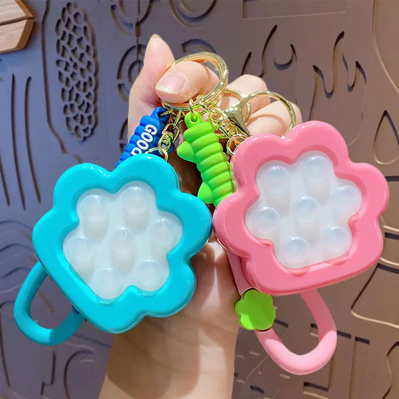 Cute Push Cat Paw Keychain Pendant Toy Cartoon Kids Squeeze Transparent Bean Stress Relief Sensory Toys Autism Anxiety Toys