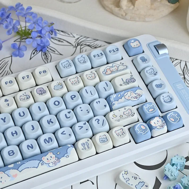 Ice Cream Bears Keycap 131 keys MOA height PBT Thermal sublimation Sky Blue mechanical keyboard Caps Cute Blue keycap