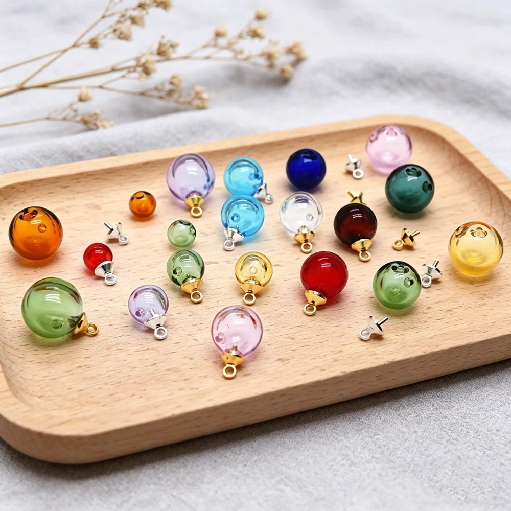 2x Color Hollow Glass Essential Oil Bottle With Color-Retention Metal Cap Refillable Perfume Essential Oil For DIY Beads Pendant