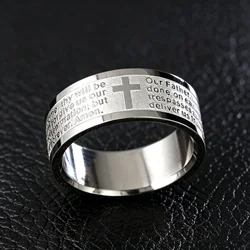 English Titanium Steel Christian Cross Bible Ring for Men and Women Personalized Ring Customize Ring Engraved Ring