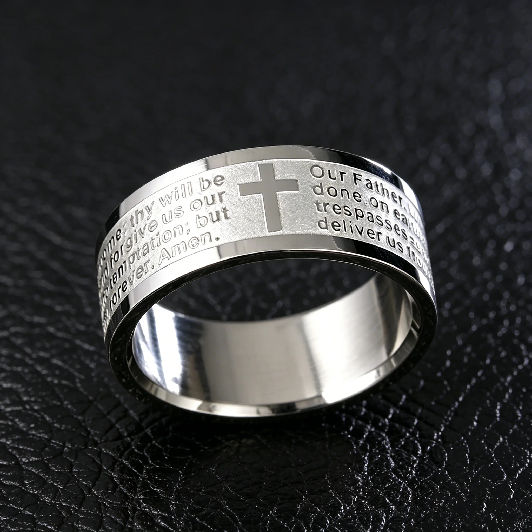 English Titanium Steel Christian Cross Bible Ring for Men and Women Personalized Ring Customize Ring Engraved Ring
