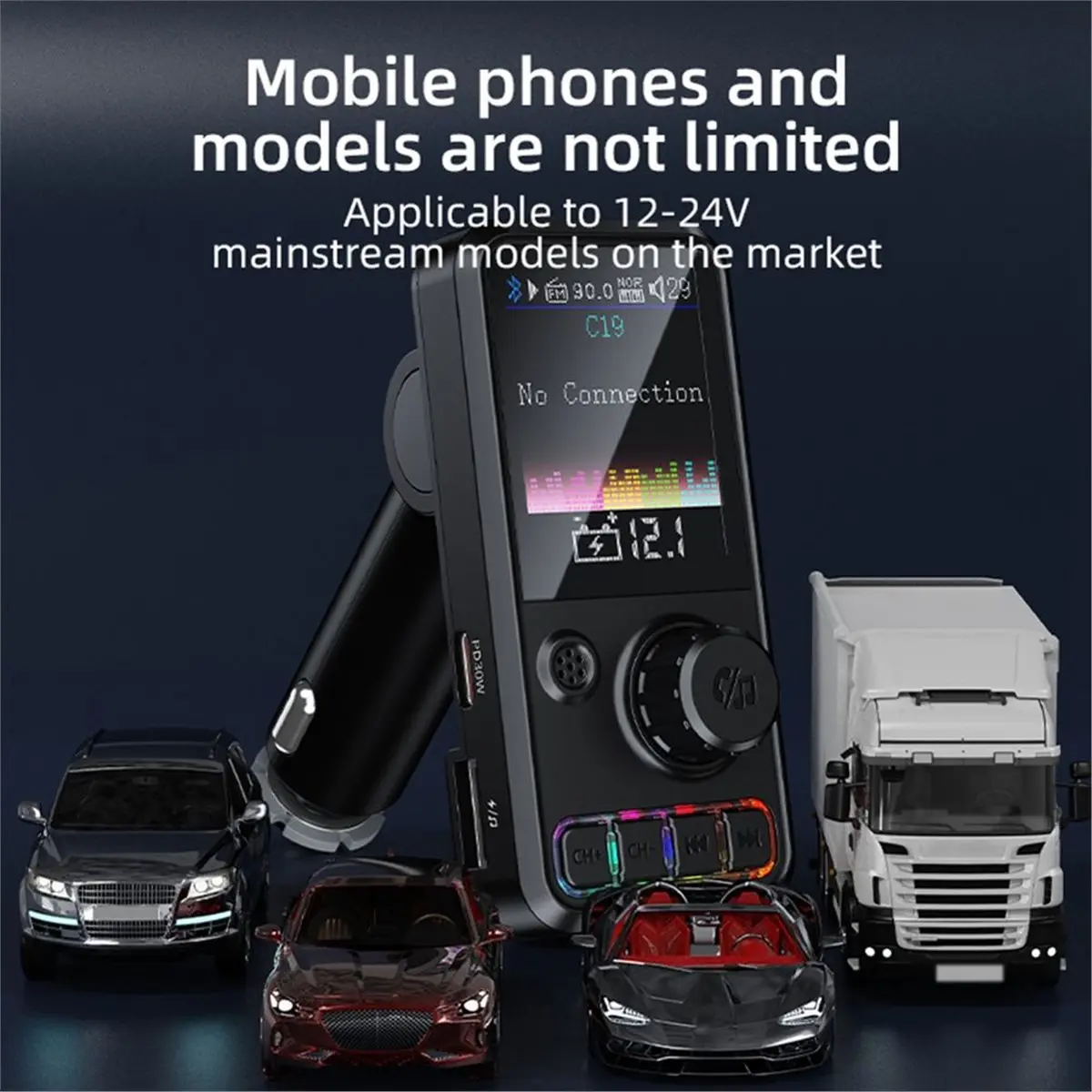 AU47-Car Wireless FM Transmitter Radio Adapter Fast Charging QC3.0 Treble Bass Sound Music Bluetooth Car MP3 Player