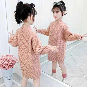 3-13 Years Teen Girls Knitted Sweater 2025 New Fashion Korean Style Long Sweaters For Girls Autumn Winter Wool Children Clothing