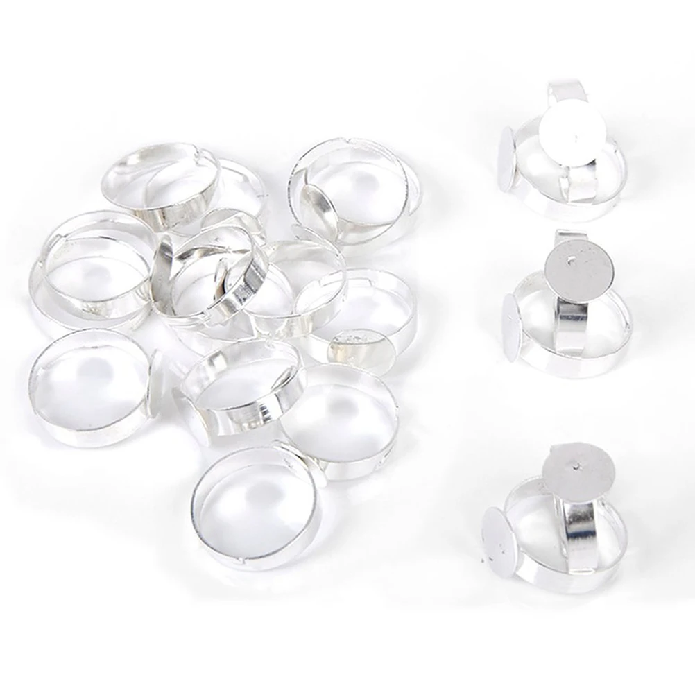 

10pcs Adjustable Ring Base Blanks Silver Plated Round Bezel Settings For Diy Jewelry Making Craft Kits Mounting Rings Fashion