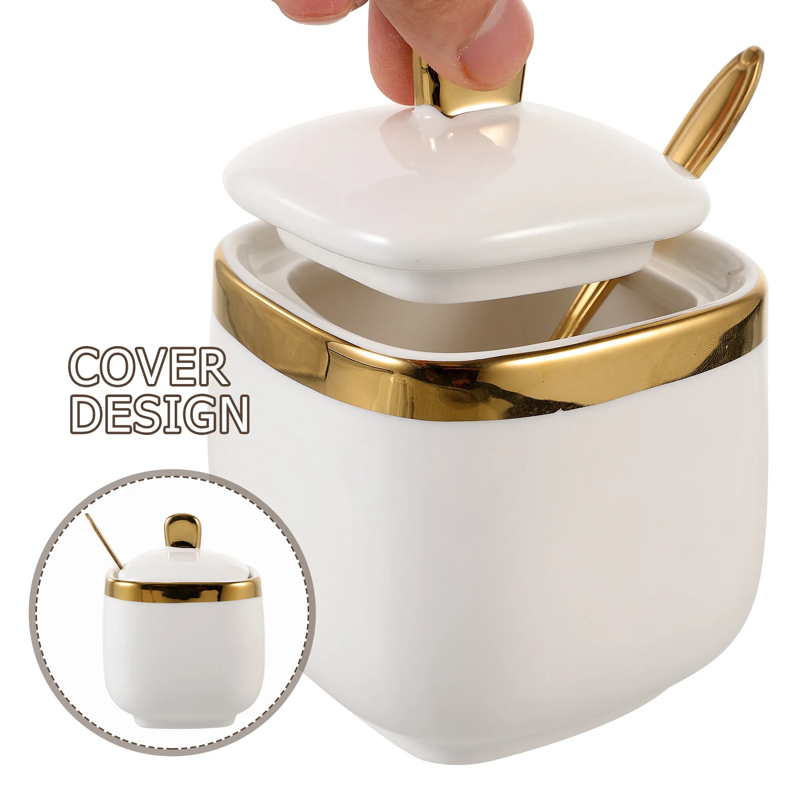 

1Pcs Ceramic Condiment Bottle Small Exquisite Storage Jar Non-Slip Base Kitchen Seasoning Pot Spoon Seasoning Bottle