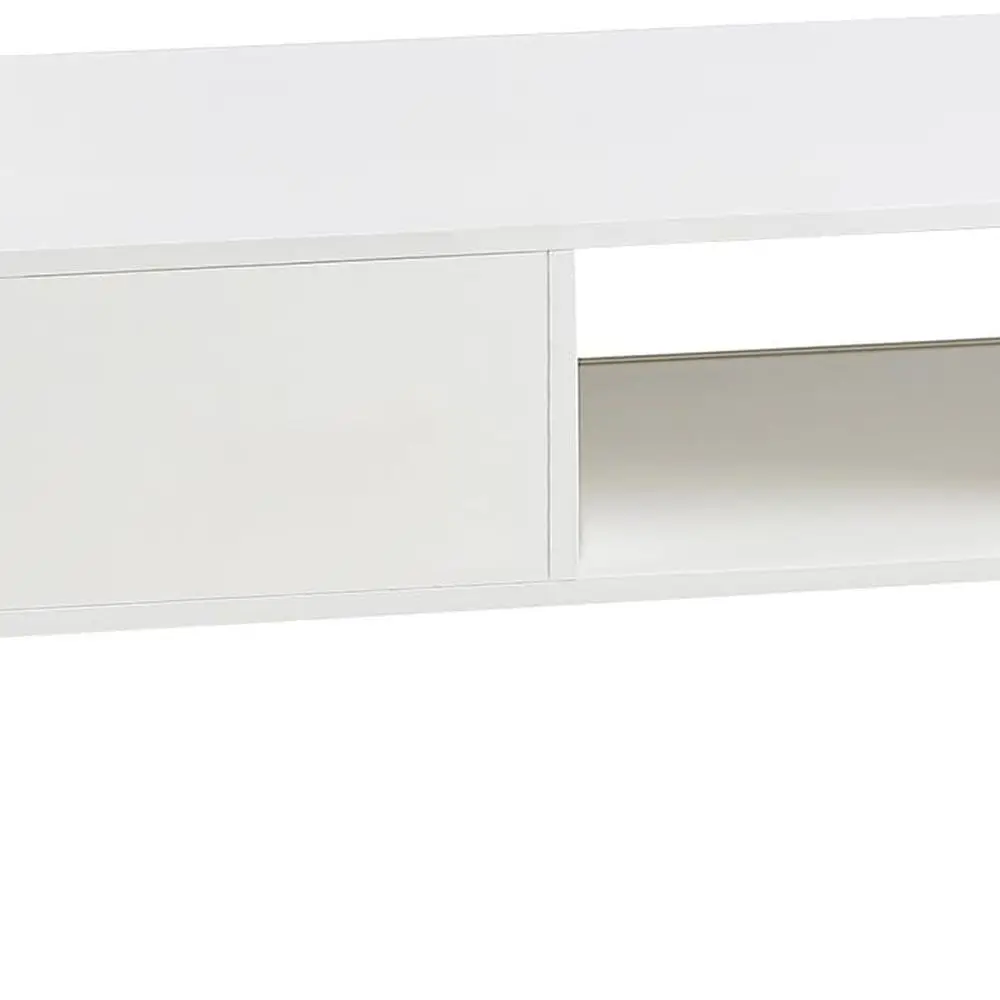 Modern White Rattan Storage Coffee Table with Wooden Sliding Door and Solid Legs for Living Room