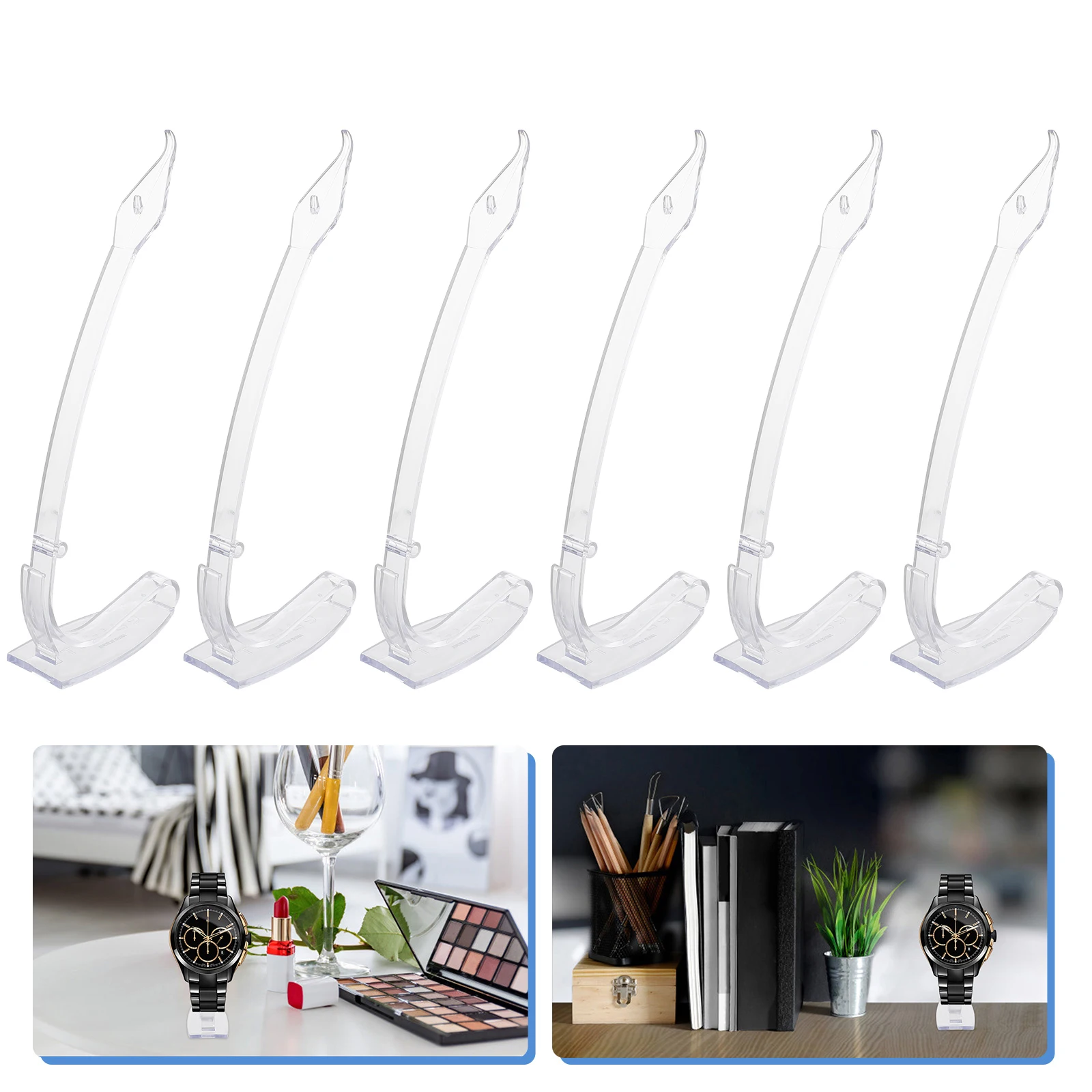 

6pcs Watch Display Storage Racks Long Style Movable Transparent High Grade Plastic Compact Easy Carry Stable Base