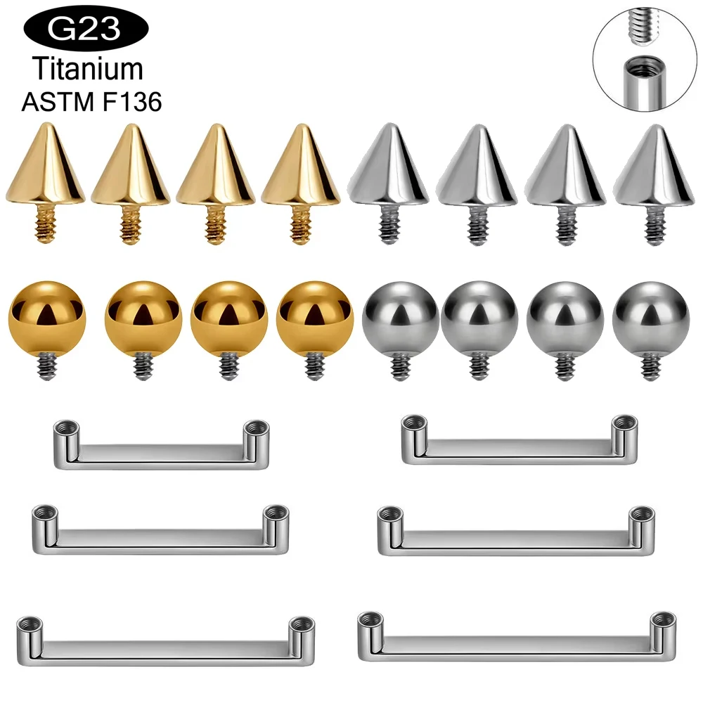 1PC ASTM F136 Titanium with Spike Barbell 16G 1.2mm Solid Ball Cone Internally Threaded Skin Piercing Surface Anchor Jewelry
