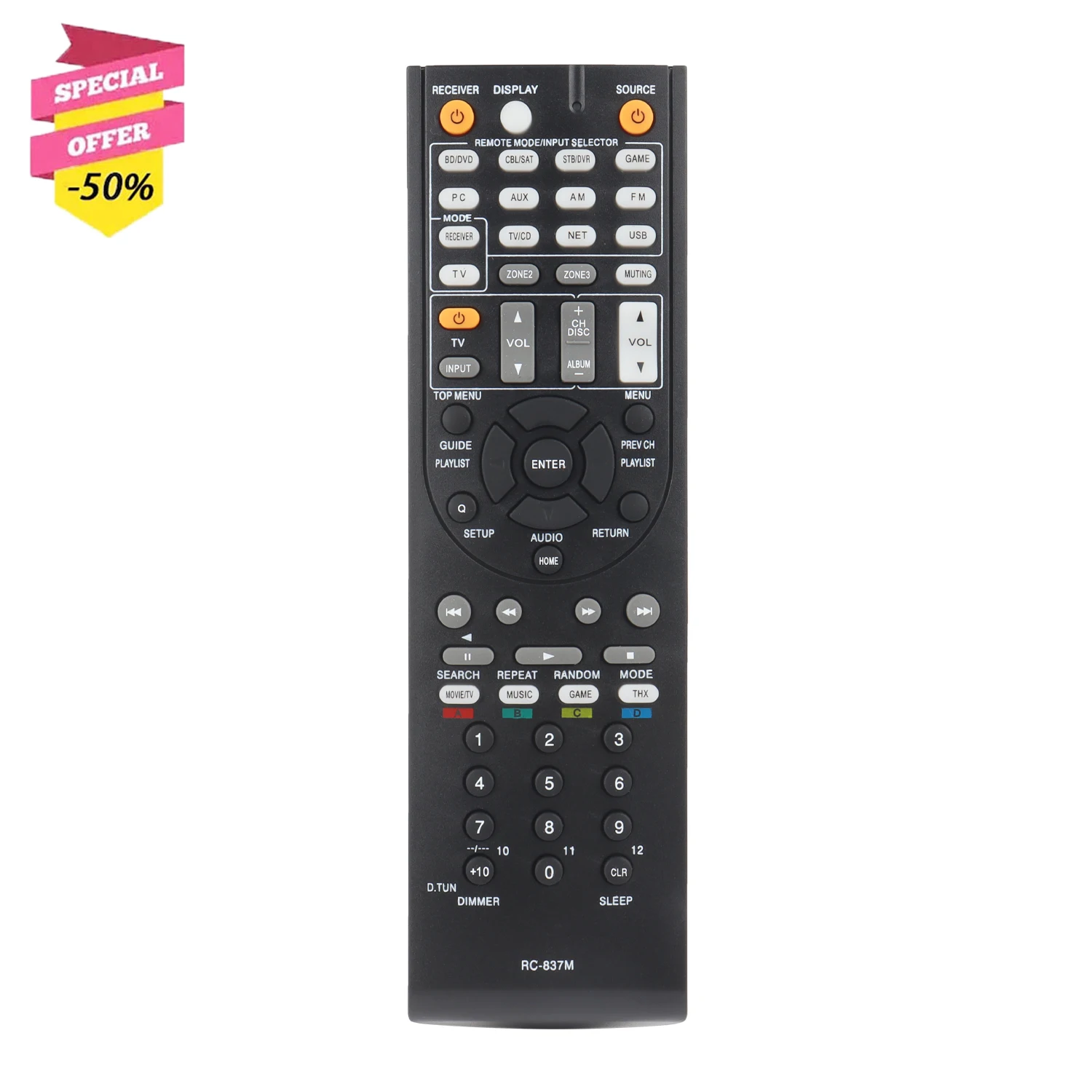 New RC-837M RC837M Remote Control Compatible With Onkyo AV Receiver TX-NR414 TX-NR616 TX-NR616B TX-NR616S Replacement Controller
