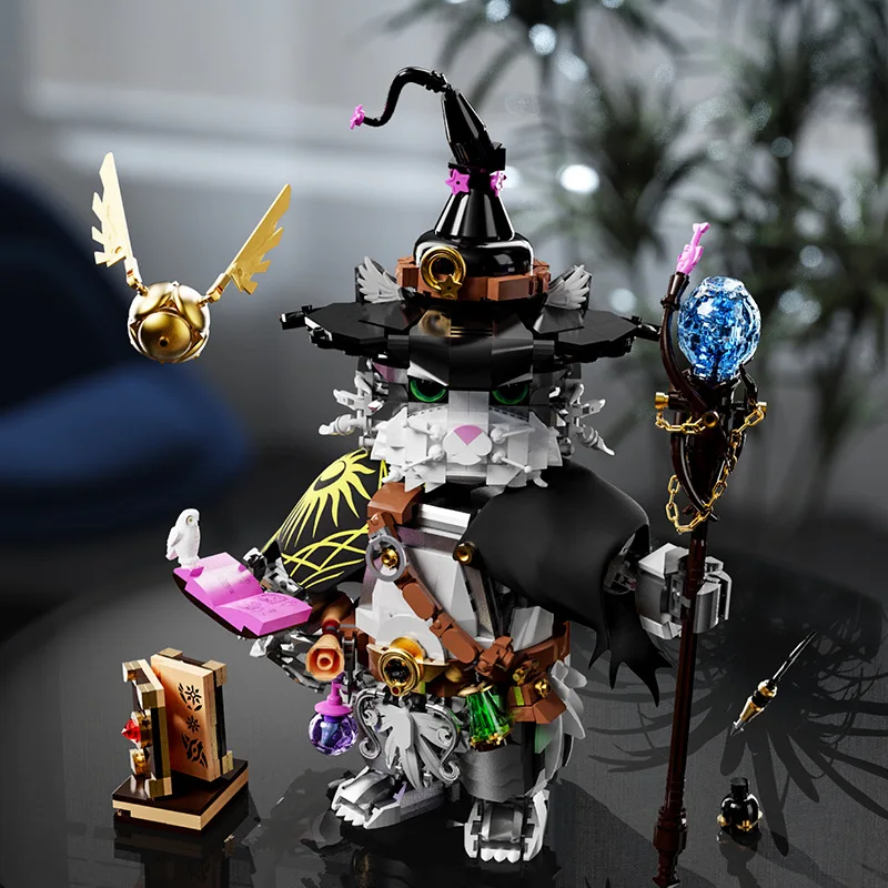 ตัวต่อแมวพ่อมด MOC นักสืบ นกฮูกกลไก สร้างสรรค์แบบจำลอง 3 มิติ ชุดตัวต่อ DIY ของเล่นตัวต่อขนาดเล็กสำหรับเด็ก ของขวัญ