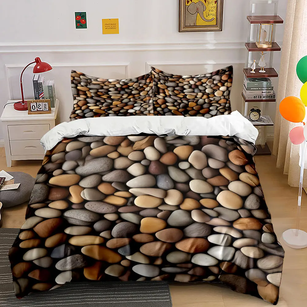 Colorful pebbles neatly arranged Bedding Set for Kids Luxury Gift 3pcs Digital Print Comforter Set Soft Comfortable Breathable