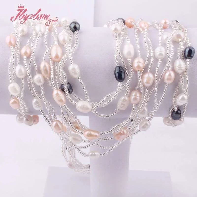 6-8mm Natural Oval Freshwater Pearl Tiny Beads Necklace 16\