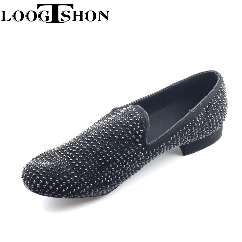 LOOGTSHON Black W Men's Black leather ballroom dance shoes Flats Modern dance shoes Tango Party Wedding Square dance shoes