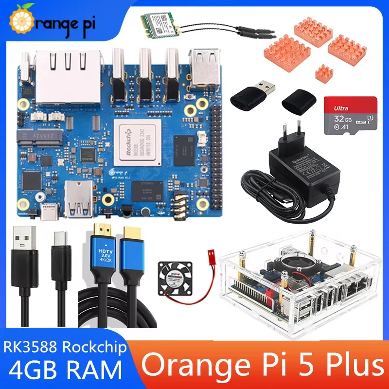 

Orange Pi 5 Plus 4 ГБ ОЗУ RK3588 8-ядерный 64-битный 2,5G Dual Ethernet Дополнительный акриловый корпус Медные радиаторы для Orange Pi 5 Plus