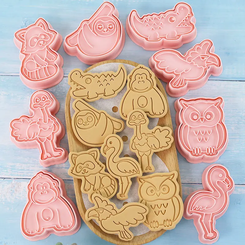 8 Pcs Animal Cookie Molds - 3D Orangutan Crocodile Owl Flamingo Raccoon Ostrich Eagle Sloth Baking Tools for Fondant Cheese