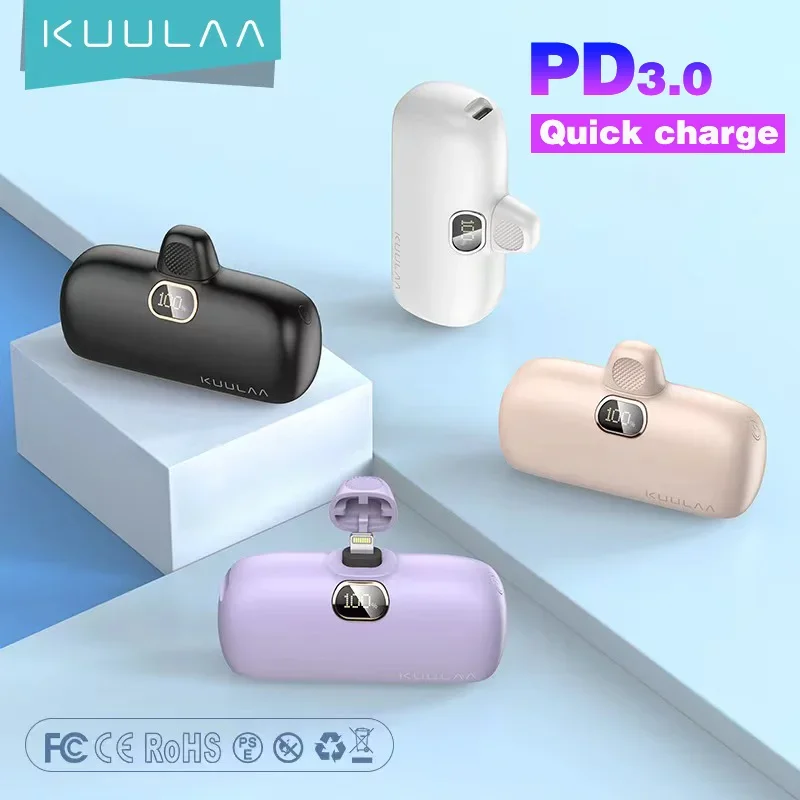 KUULAA Mini Power Bank 5000mAh PowerBank QC PD Fast Charging For iPhone 14 13 12 Batterie Externe Portable Charger For Samsung