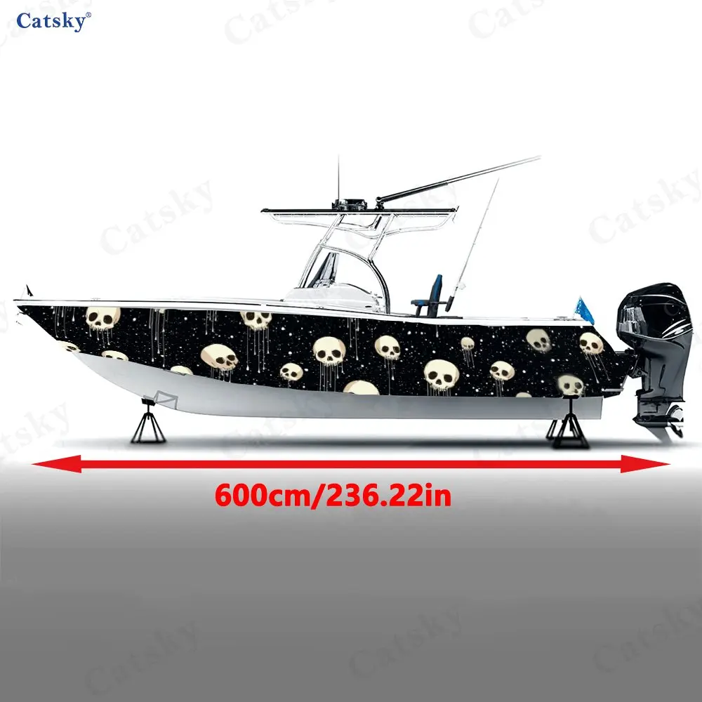 Starry Night Skull Spirit Boat Stickers, PVC Waterproof Durable Vinyl Wrap Decals for Fishing Boats, Durable and Stylish Design