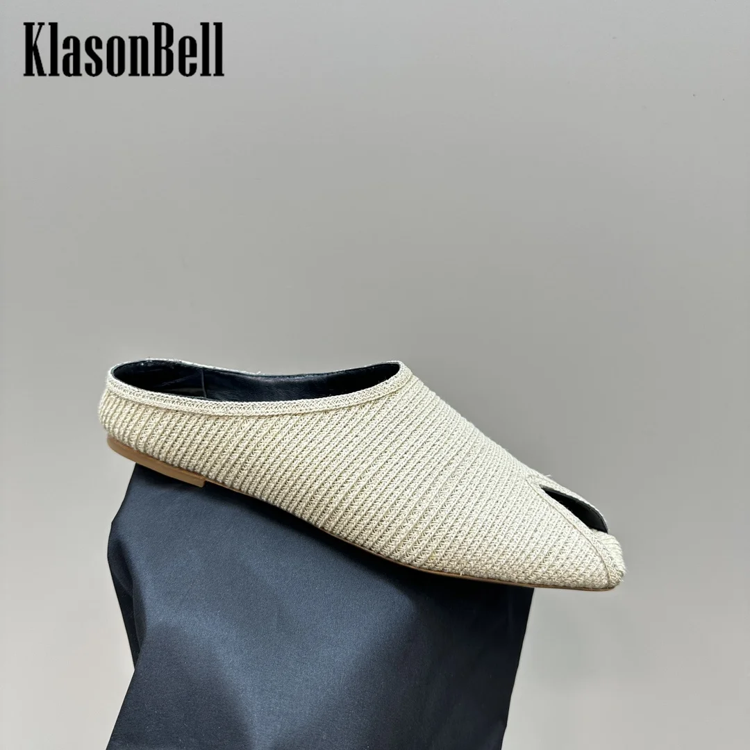 7.3 KlasonBell Fashion Hemp Weave Peep Toe Slippers Women Flat Sole Comfortable Sexy Peep Toe Sandals