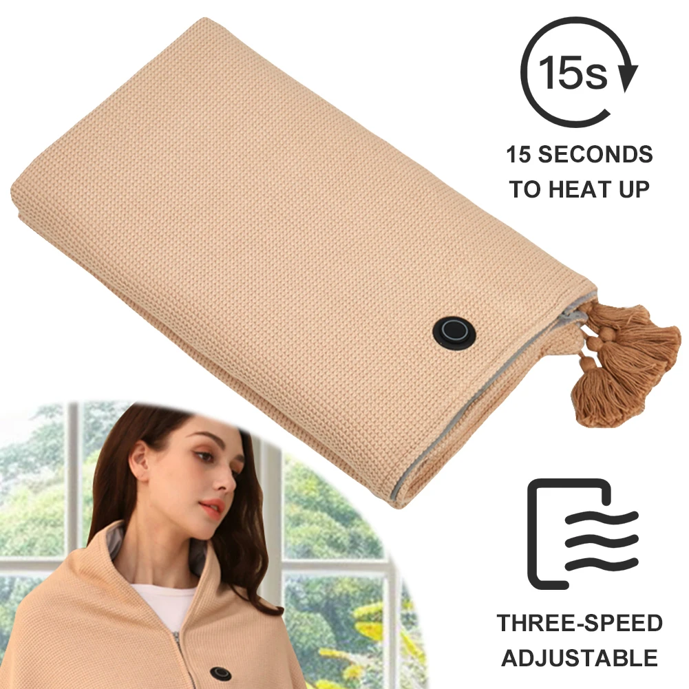 Wearable Heating Electric Blanket Shawl 3 Heating Levels Heated Shawl with 10000mAh Power Bank Portable Body Warmer Blanket