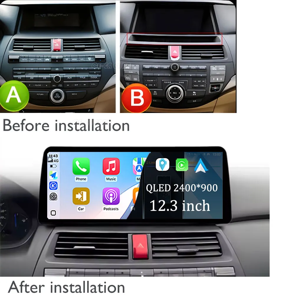 أندرويد 15 راديو السيارة الوسائط المتعددة اللاسلكية CarPlay الملاحة لتحديد المواقع واي فاي QLED 2400*900P رقيقة جدا المضيف لهوندا أكورد 8 2008-2013 #3