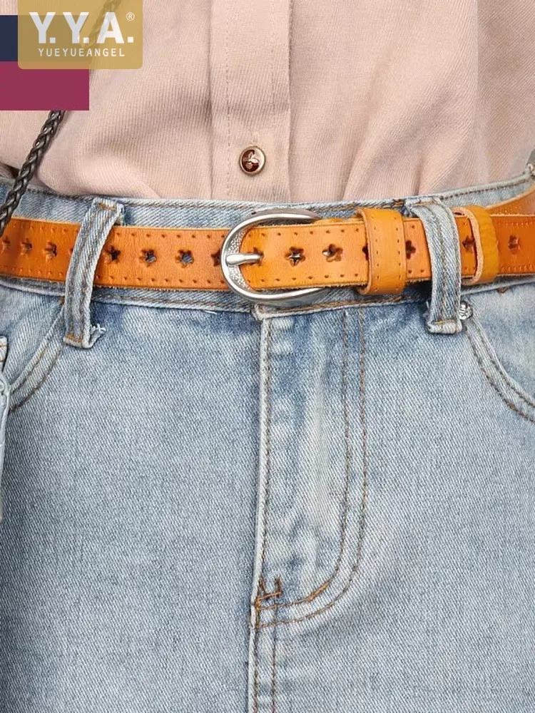 

Women Casual Real Cowhide Genuine Leather Belt Vintage Pin Buckle Strap For Jeans Narrow Style Waistband