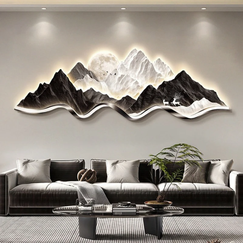 Light luxury high-end sense room decoration sofa background mountain atmosphere mural landscape with lamp cuadros Home decor