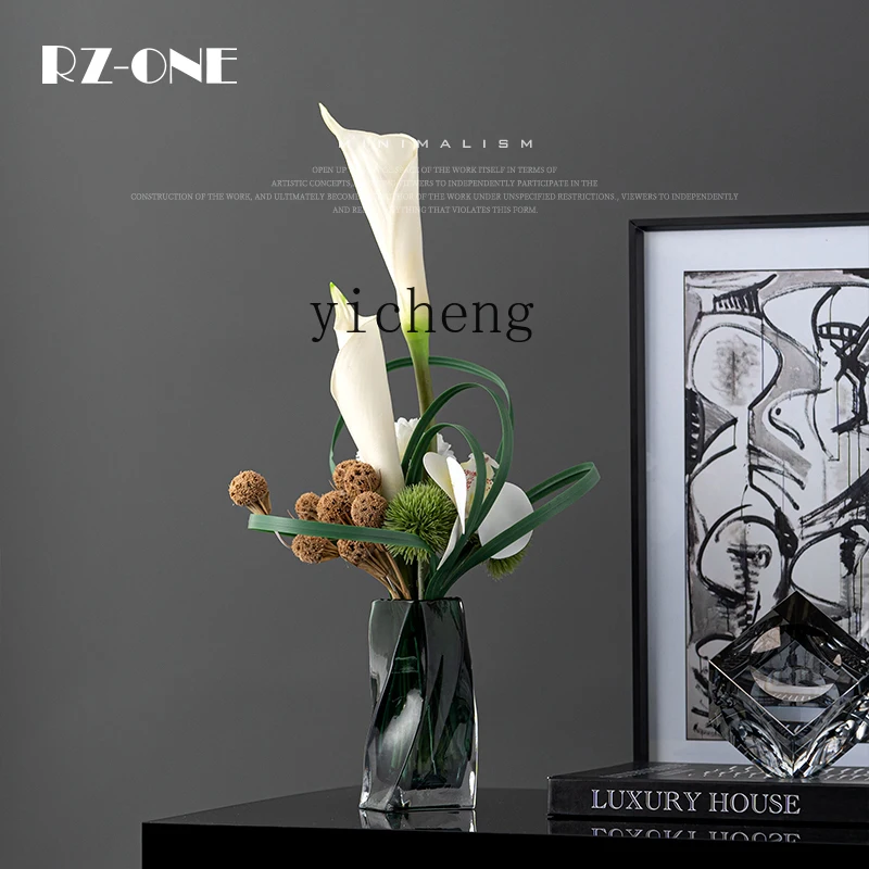 

FY Glass Vase with Flowers Model Room High-end Soft Decoration Negotiation Table Calla Lily Floral Art