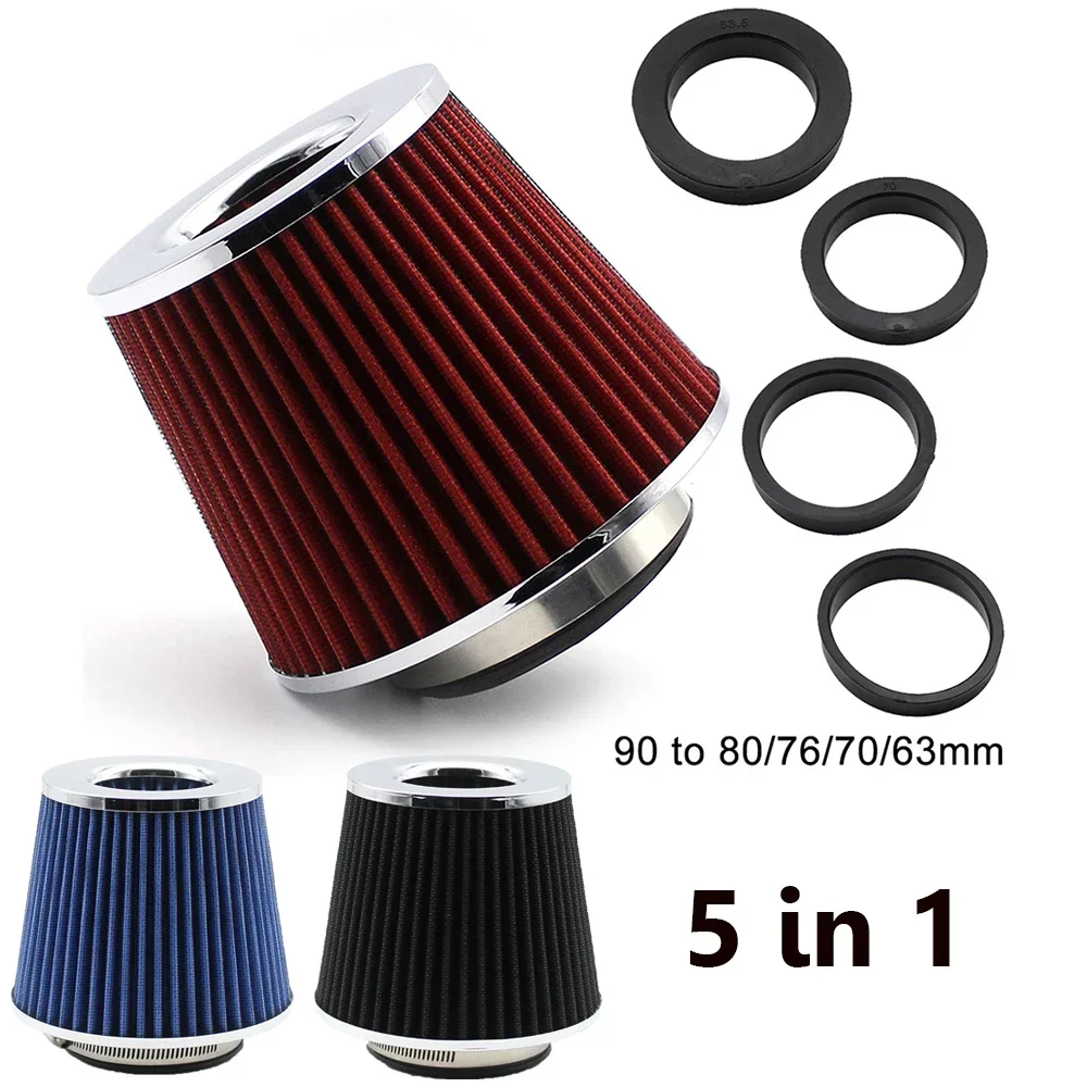 5in1 63/70/76/80/90 mm Car Air Filter Universal High Flow Modified Car Racing Sport Air Filter Breather Cone Intake Air Filters