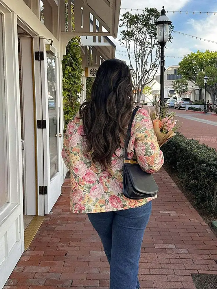 Chaqueta de algodón con estampado de botones para mujer, abrigo holgado de manga larga con cuello levantado, ropa de calle para otoño, 2024