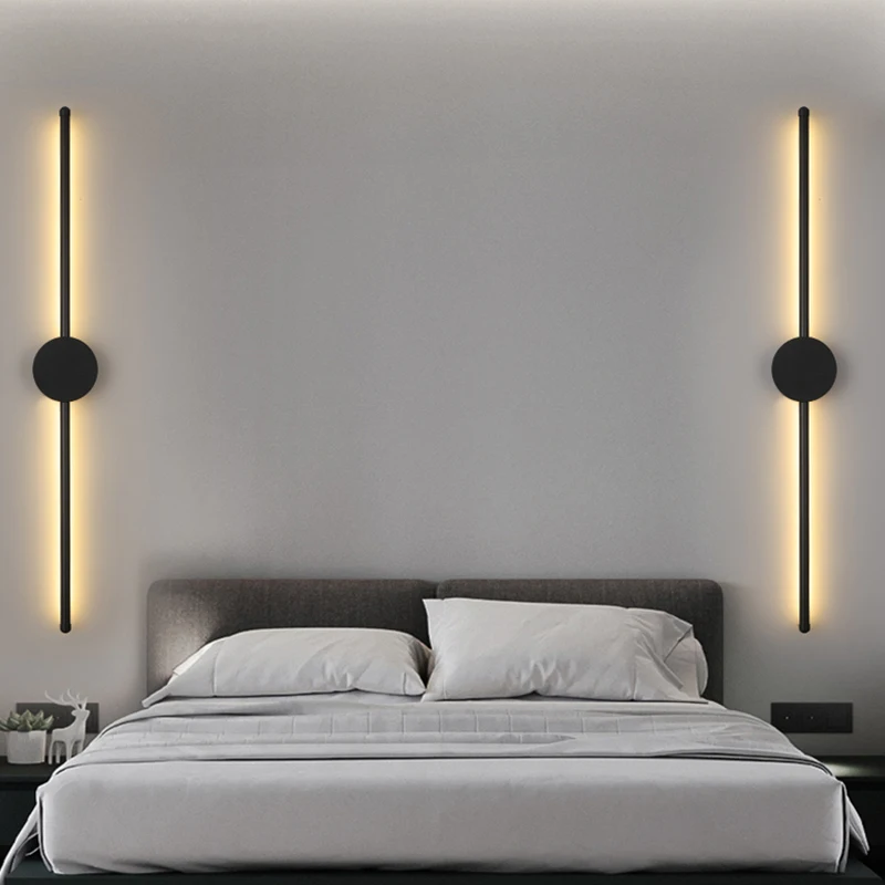 Wall Light Modern Long LED Light Black I-Shaped Wall Lamp Bedroom Living Room Corridor Interior Lighting Home Decor Lighting