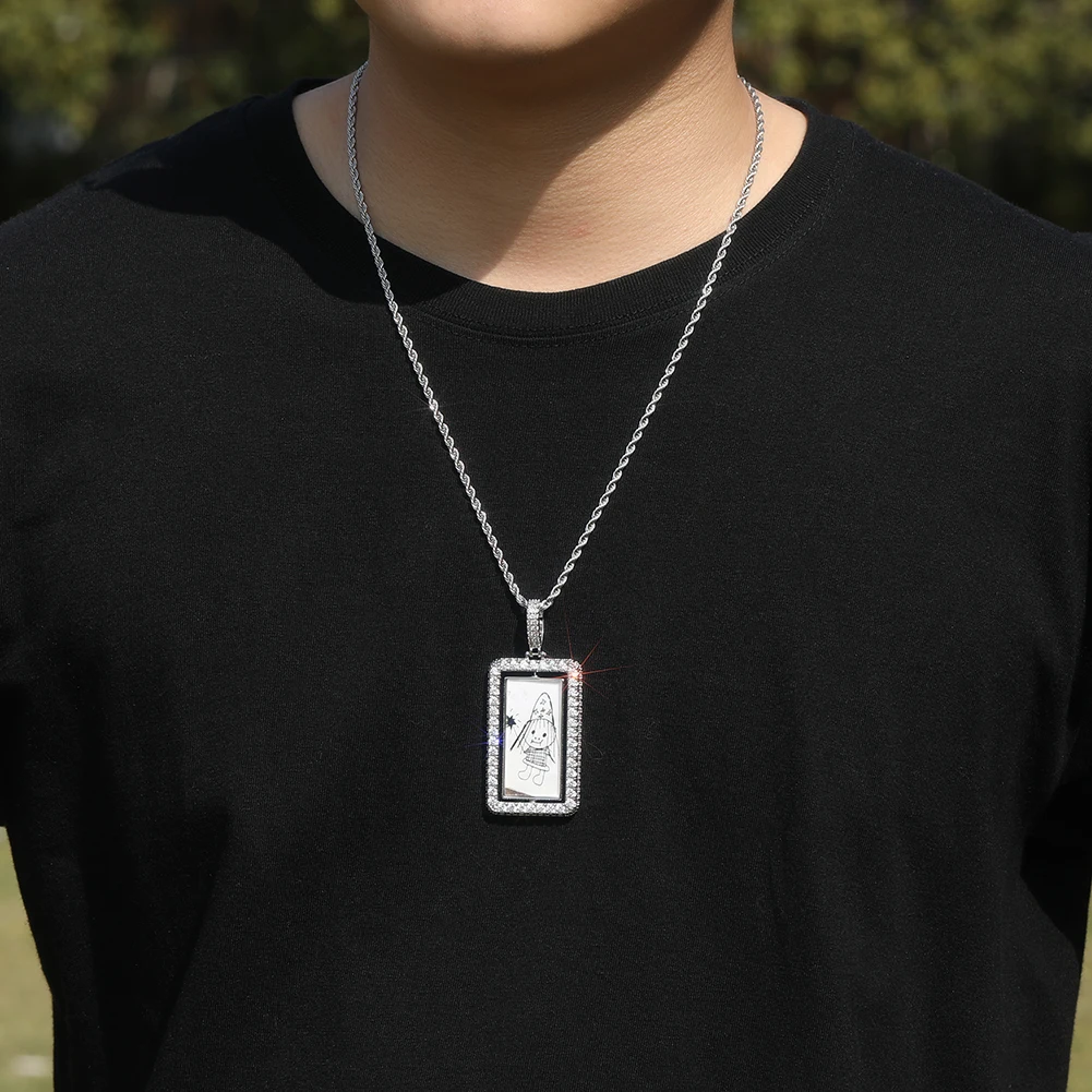 Uwin مخصص مستطيل الغزل صور قلادة قلادة مزدوجة الجانبين مربع الشكل لا تُنسى صورة سحر الأزياء والمجوهرات