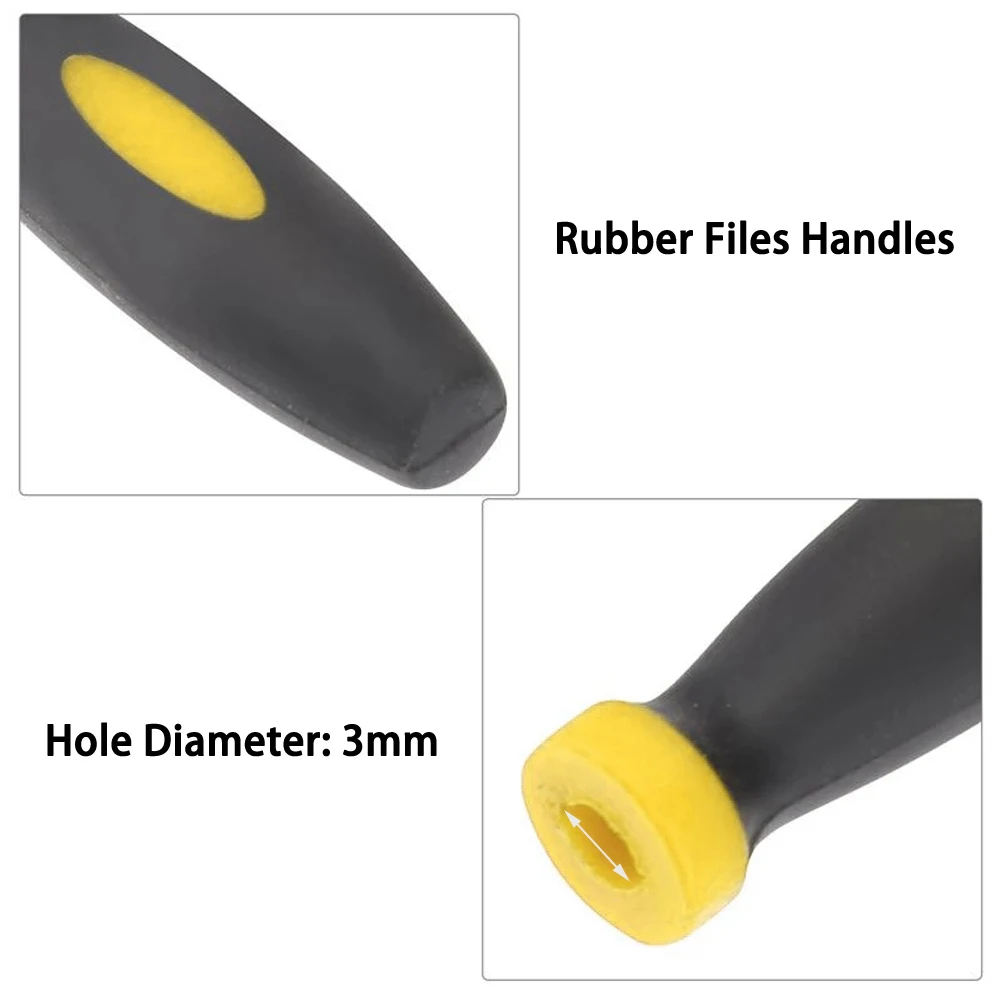 10Pcs Rubber File Handle Reusable Quickly Installed Handle 3mm Hole Diameter For Files Handles Grip Yellow Black