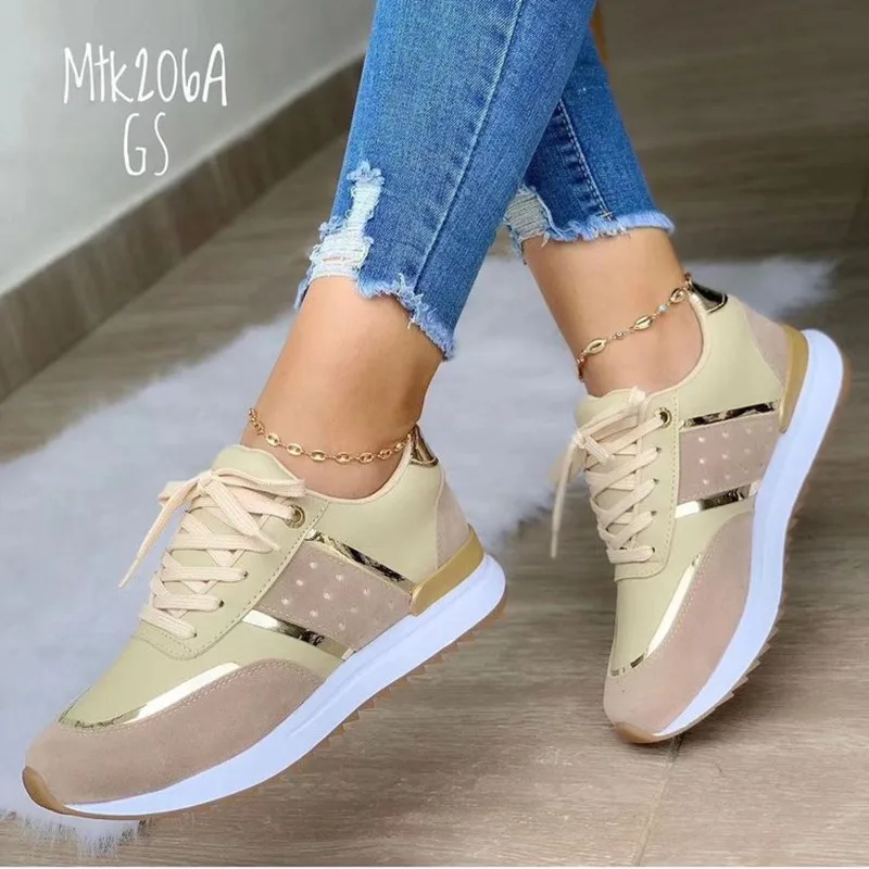 

Fashion Sneakers Women 2023 New Lace-Up Sequins Comfortable Vulcanized Shoes Thick-Soled Casual Zapatillas Mujer Chaussure Femme