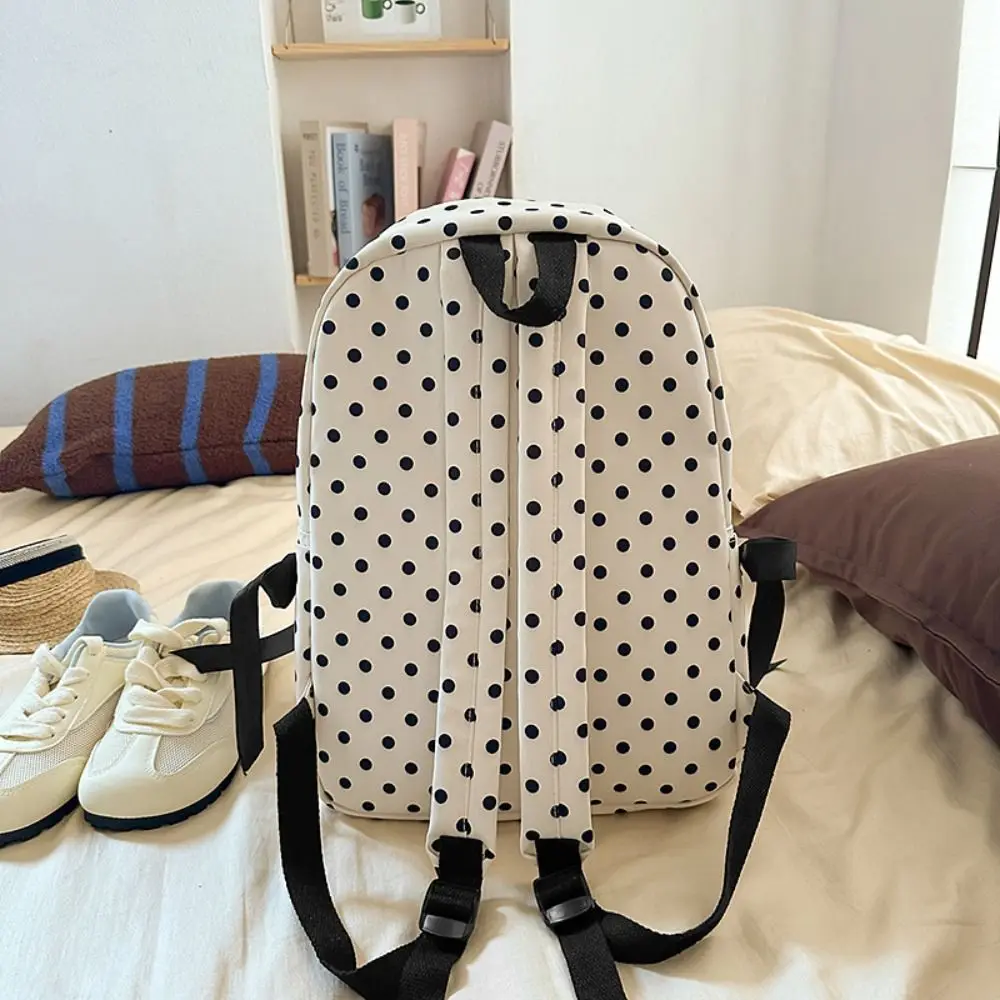 Cute Sweet Polka Dot Backpack Minimalist Multiple Pockets Bow Rucksack Durable Bowknot Design Student School Bag Travel Use