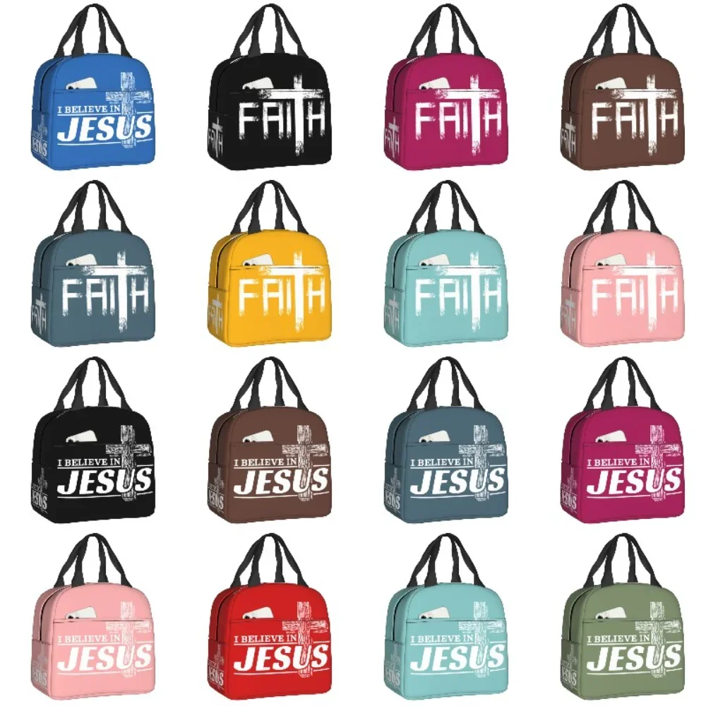 Ik geloof in Jezus Christus Lunchtas Thermische koeler Geïsoleerde Bento Box Kinderen voor vrouwen Werk School Voedsel Picknick draagtassen