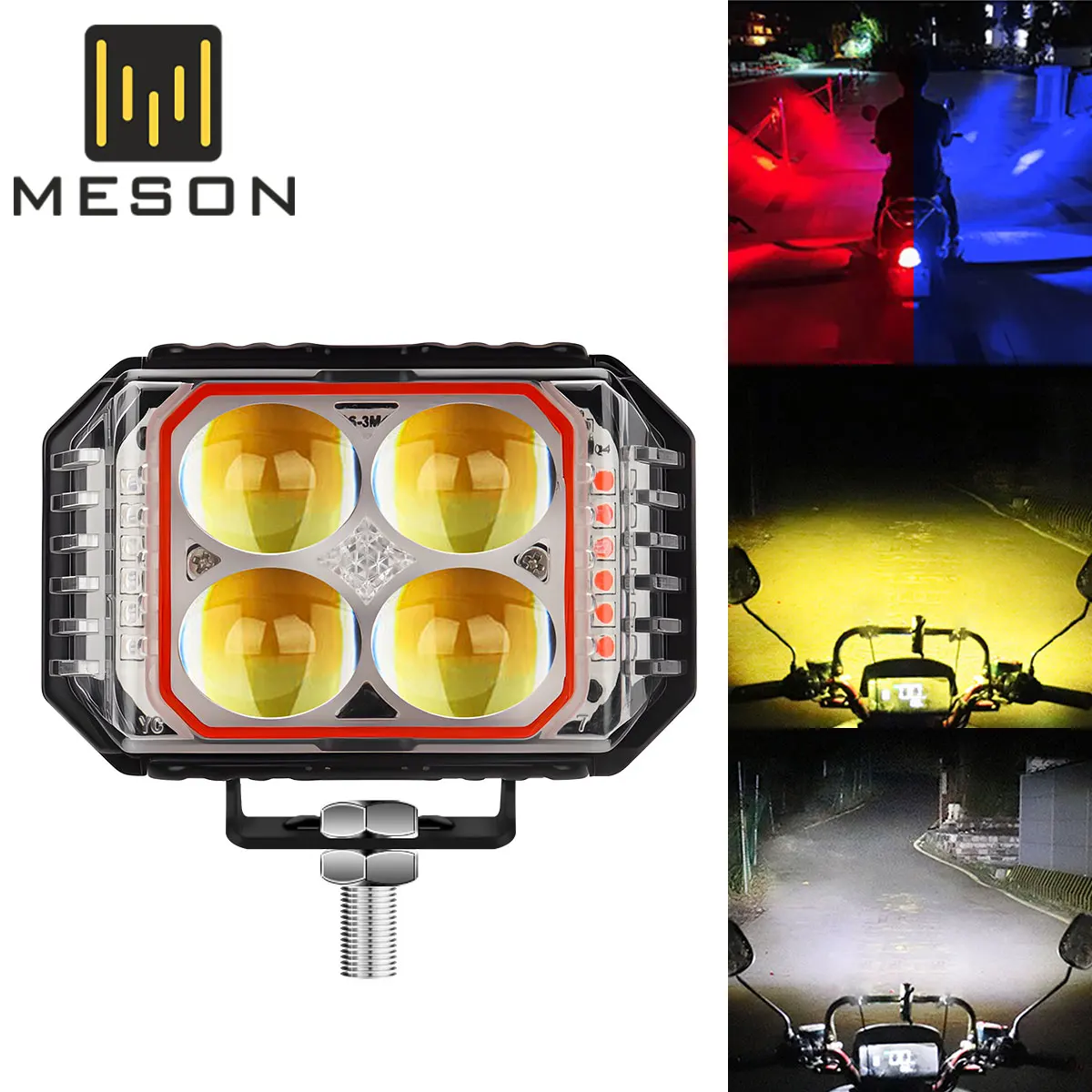 

1/2PCS Motorcycle LED Spotlight 4Lens Headlight Dual Color Fog Lamp 30W 3570 Chip Hi/Lo Beam Light 12V Motorcycle Accessories