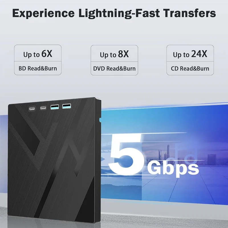 7 in 1 External Blu Ray Drive Support 100G Disc, Portable BD DVD CD -/+RW Player Burner Bluray CD Reader with SD/TF Card Slot