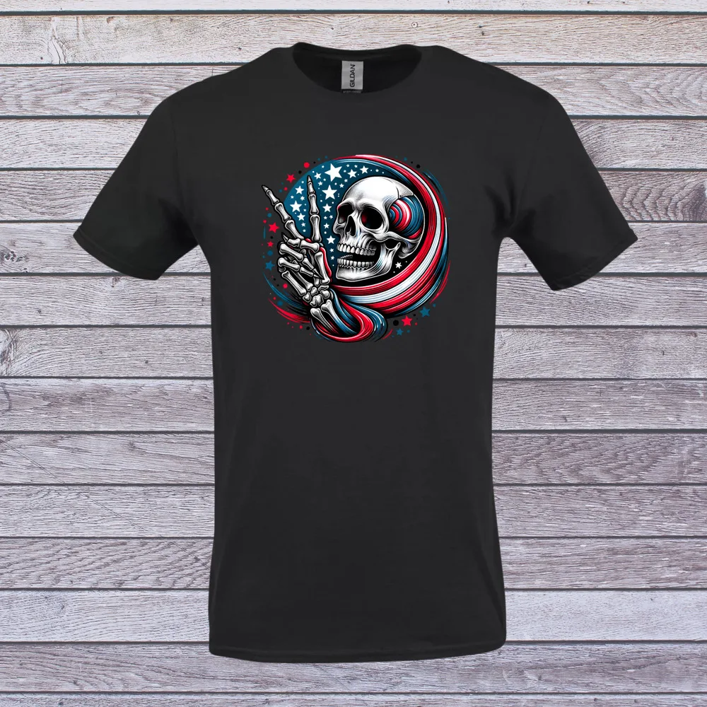 Patriotic skeleton t-shirt mens size S,M,L,XL red white and booze 4th of JulyAnime Pattern Pure Cotton Cartoon vintage Luxury ov