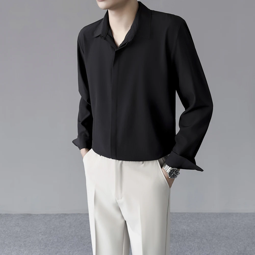 Spring Summer Thin Men's Cool Ice Silk Shirt Formal Business Casual Dress Drape Non-iron Anti-wrinkle Wedding Party Shirts view 4