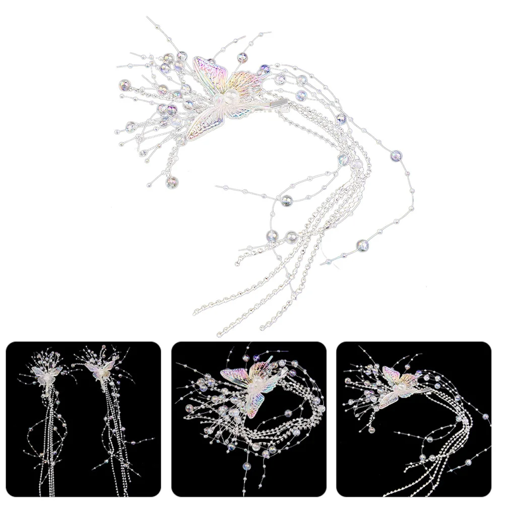 

Bridal Hair Clip Elegant Butterfly Tassel Pearls Wedding Headpiece Updo Accessories Vintage Charm Wedding Hair Accessories