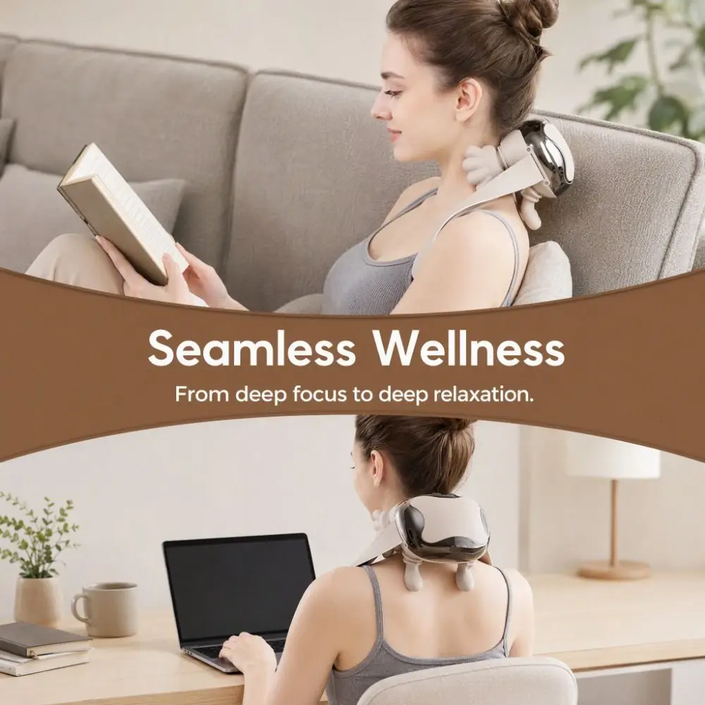 Bionic Finger Neck Shoulder Massager with Heat and Kneading Shiatsu Wireless Electric Massage Device Deep Tissue USB Charging