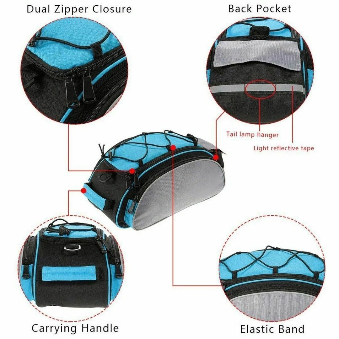 13 Litre MTB Bicycle Rear Rack Carrier Bag Trunk Pannier Outdoor Cycling Shoulder Luggage 600D Waterproof Bike Seat Storage Bags