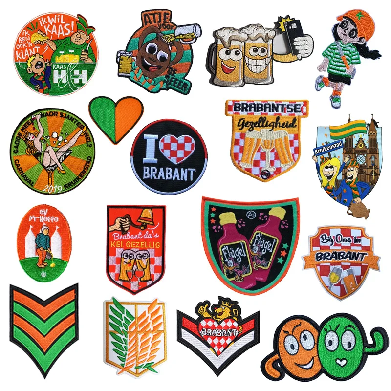 Netherland Carnaval Embroidery Patch Brabant Kruikenstad emblem Peeënrijk Beer party Applique Iron on Patches for Clothing DIY