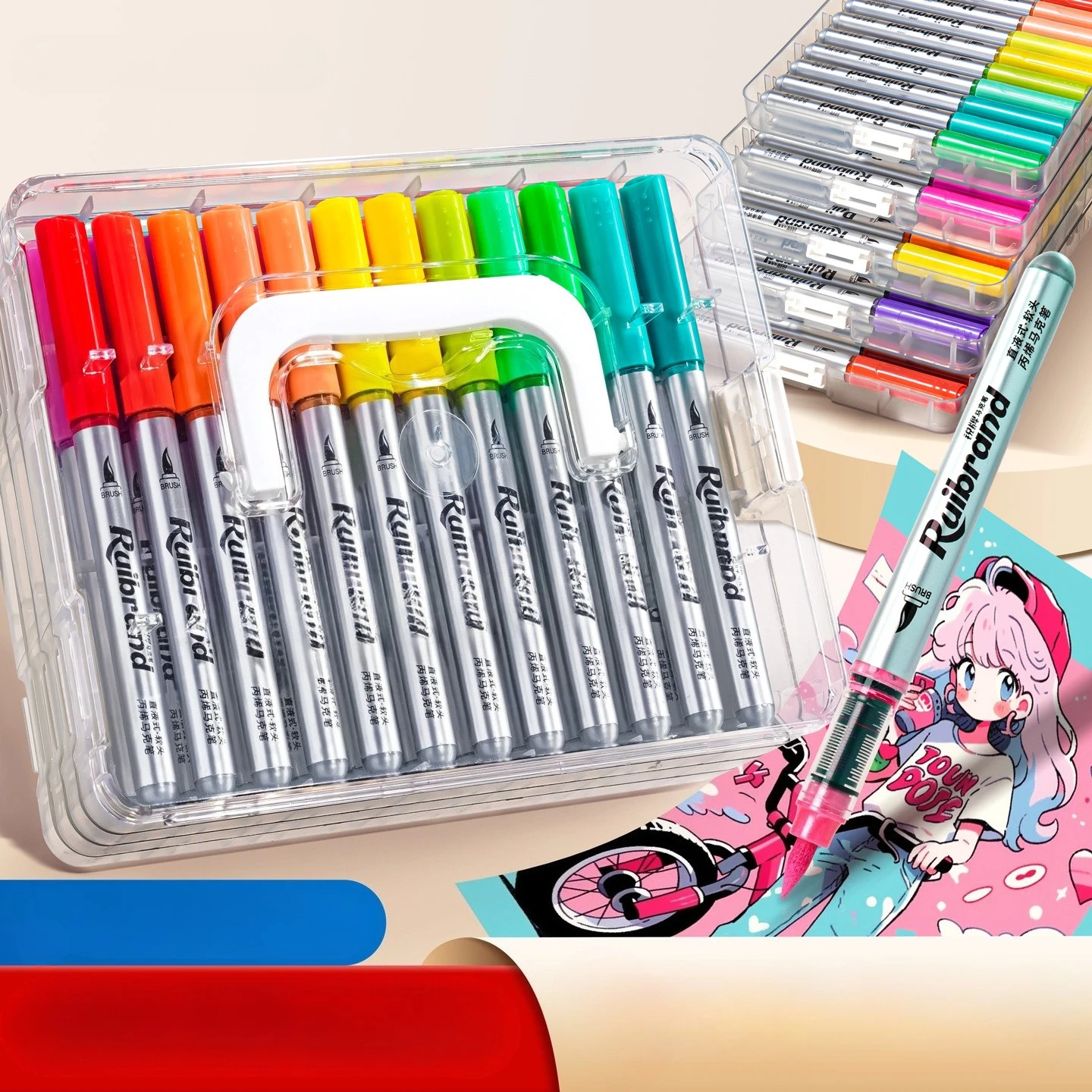 The New Straight-liquid Acrylic Marker Pen Soft Head Student Art Watercolor Pen Impermeable Color Stackable Color Brush
