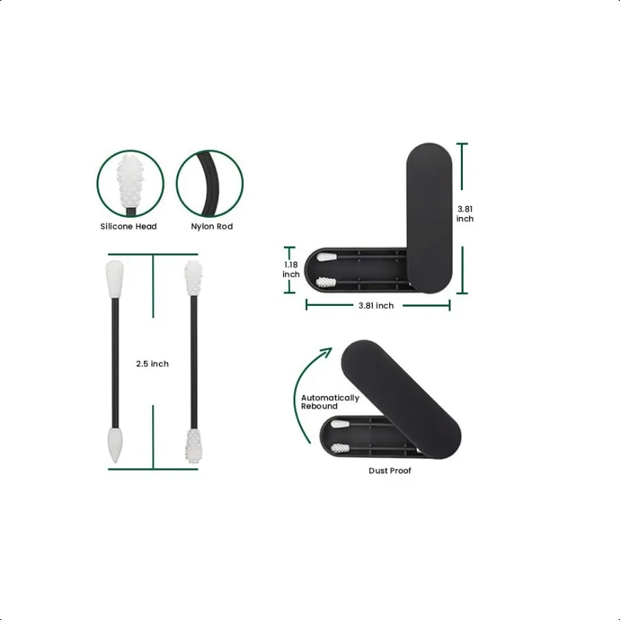 2pcs Reusable Cotton Swab Ear Cleaning Cosmetic Silicone Buds Swabs Sticks Doubleheaded Recycling For Cleaning Makeup