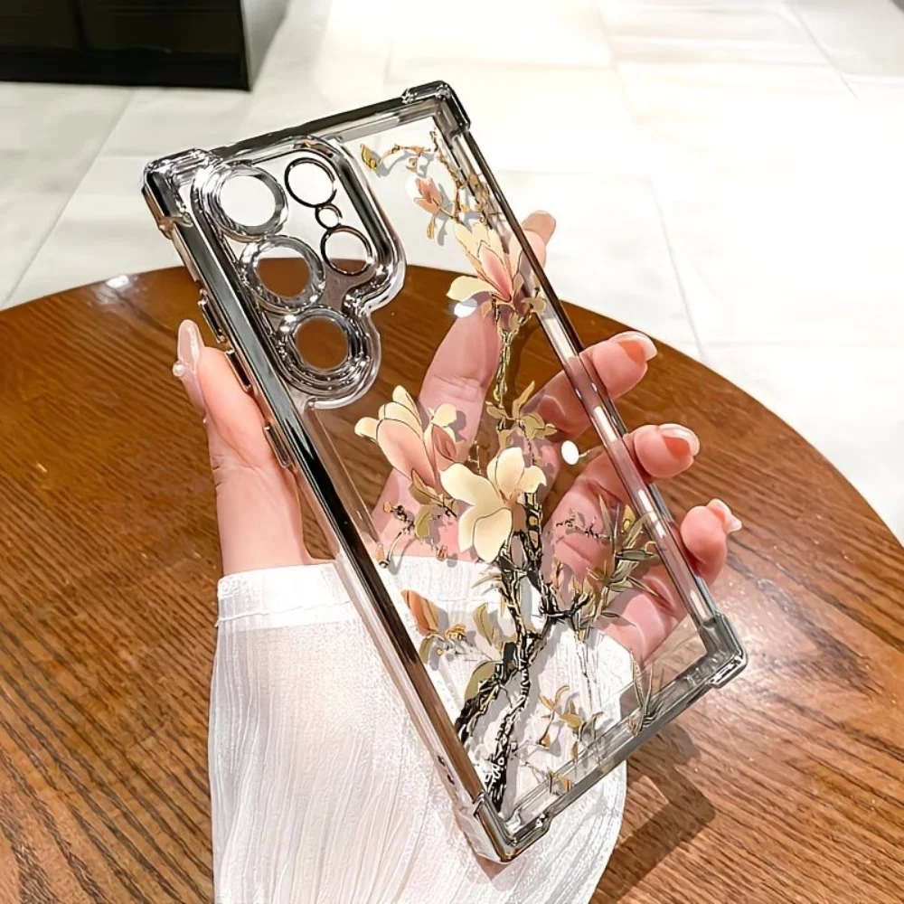 Classical Watercolor Magnolia Four-Corner Anti-Fall Phone Case For Samsung Galaxy S26 S25 S24 S23 S22 S21 Ultra Plus FE Cover view 5