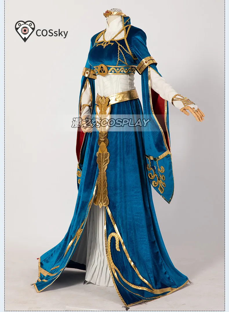 Women Blue Velvet Princess Elegant Dress Cosplay Zelda Costume Halloween Carnival Fancy Fantasy Uniform Wig Prop Game XS-XXXL view 6