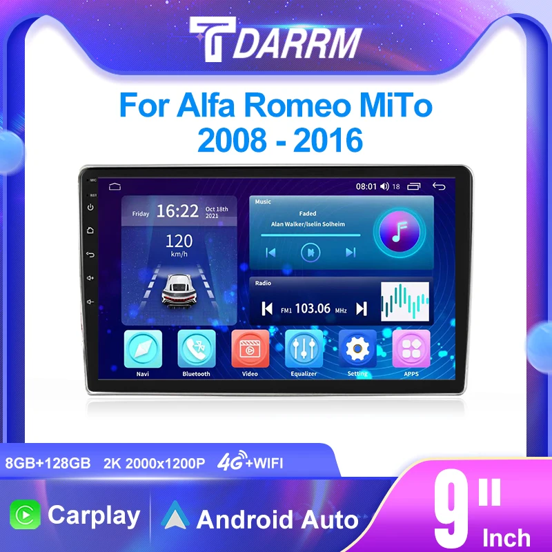 

Car Radio Automotivo Multimedia For Alfa Romeo MiTo 2008 - 2016 Navigation WiFi/4G GPS Android 12 Carplay Auto Radio CD