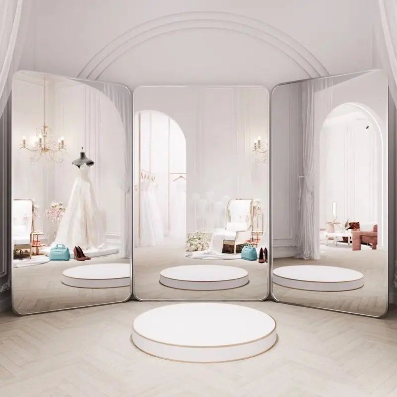 Wedding shop three-sided mirror dress hall fitting fashion mirror beauty thin photo three-fold fitting mirror